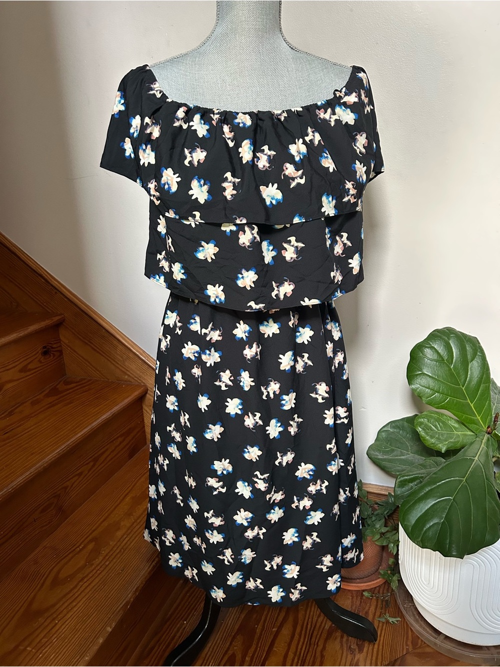 cooper & ella Black Floral Off-Shoulder Midi Dress